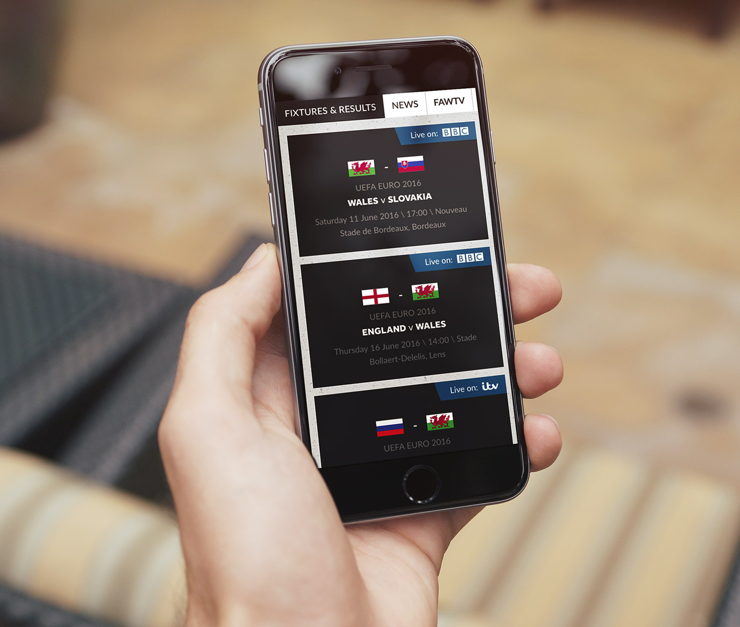 UEFA Euro 2016 results on a mobile