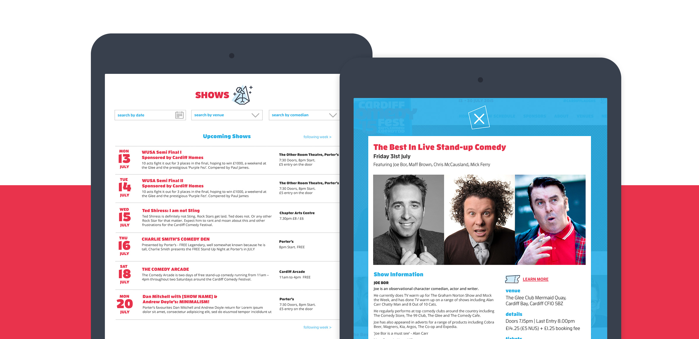 Cardiff Comedy Fest tablet design