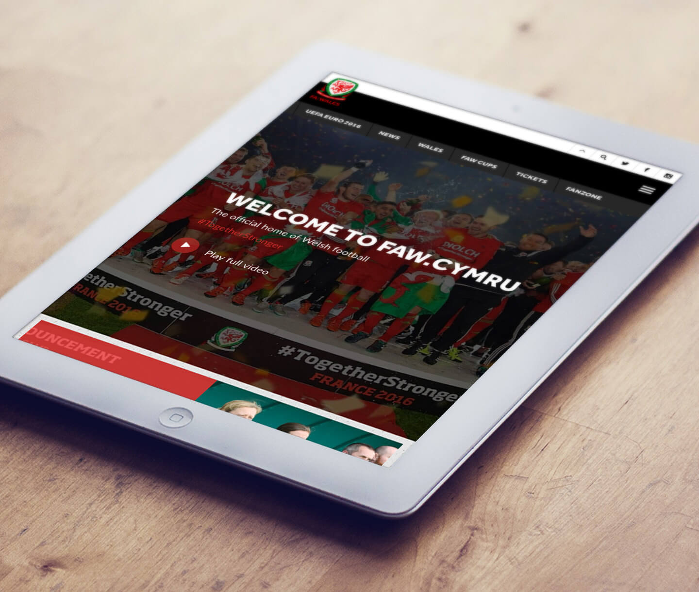 FAW Website on a tablet